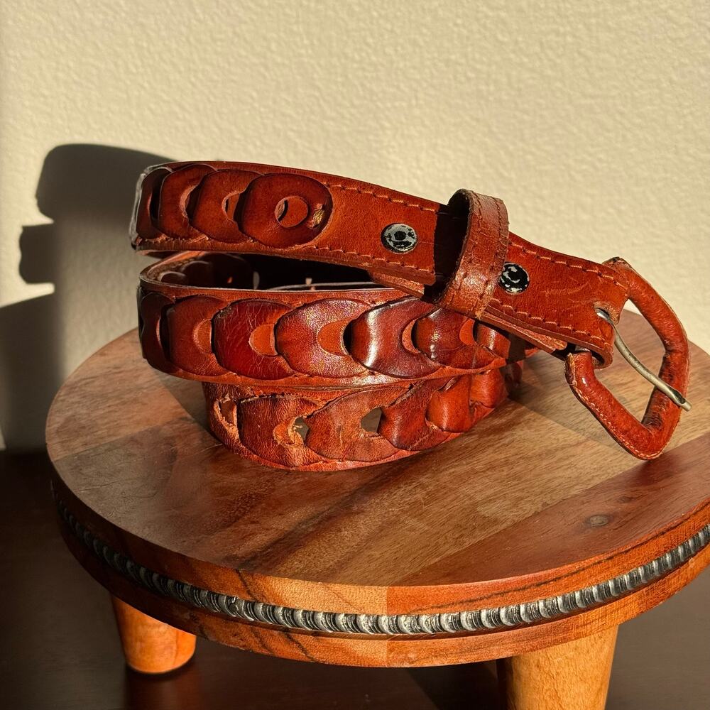 Handmade Woven Genuine Leather Belt Made in Mexico Brown Boho Western Unisex